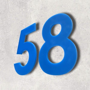 Bright Blue, Floating Finish, Bespoke House Number (per digit) - Many Fonts and Size options