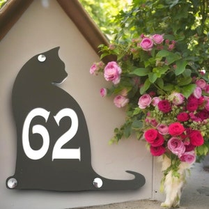Cat House Number Acryl-Schild - viele Farben (maßgefertigte Schilder)