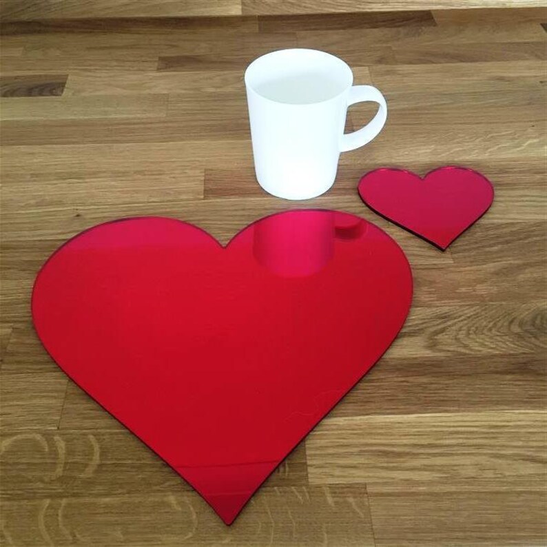 Heart Shaped Placemat and Coaster Set Red Mirror Etsy
