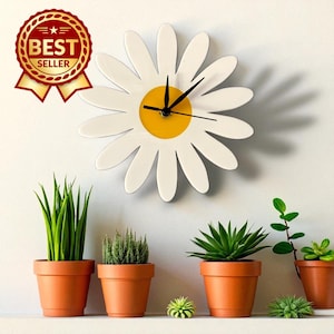 Daisy Shaped Clock – Bespoke Size, Colours & Shapes Made (Engraving Services)