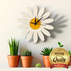 Reloj con forma de margarita: tamaños, colores y formas a medida (servicios de grabado)