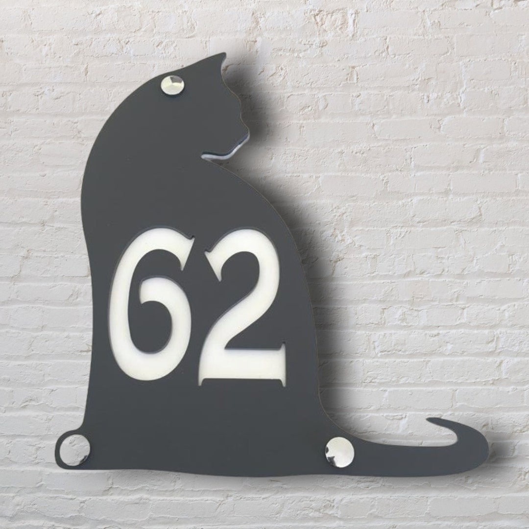 Cat House Number Acrylic Sign Many Colours bespoke Signs Etsy