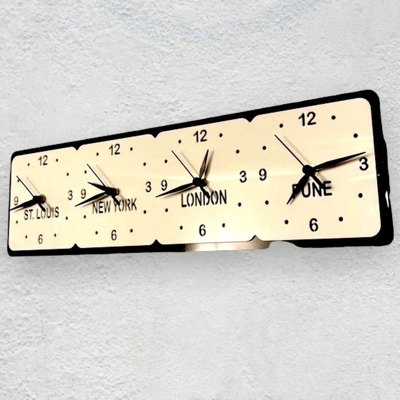 Personalised Four Time Zone Clock Rectangular with both wall fixing and desktop stand included. Many colour and size options. image 3