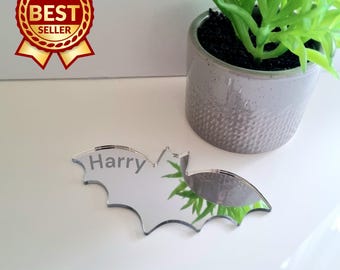 Bat Acrylic Mirror Wall Art - Many Size/Colour Options & Personalised Engraving  (Bespoke Items Made)