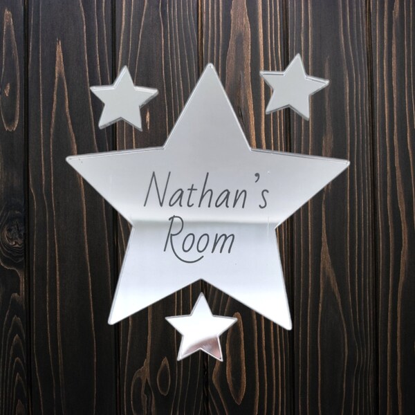 Star Shaped Personalised Door Sign Mirror -  (Colour Options & Engraving)