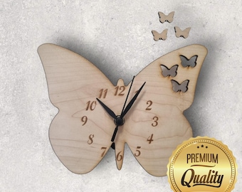 Butterfly Shaped Wood Clock – Cherry, Oak or Walnut Finish.  Custom Sizes & Shapes Made