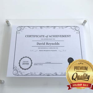 Wall Mounted Acrylic Certificate Frame Solid Colours,  Custom Sizes & Shapes Made