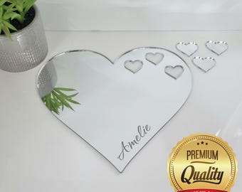Heart Acrylic Mirror Wall Art: Personalized Engraved Decor