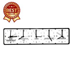 Personalized Five Time Zone Clock: Black and White Gloss Finish