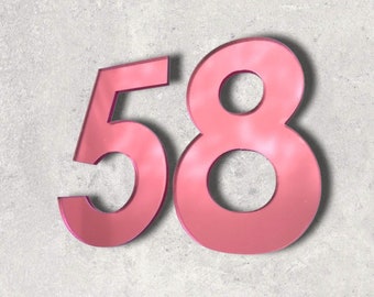 Pink Mirror, Floating Finish, Bespoke House Number (per digit) - Many Fonts and Size options