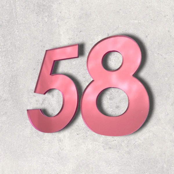 Pink Mirror, Floating Finish, Bespoke House Number (per digit) - Many Fonts and Size options