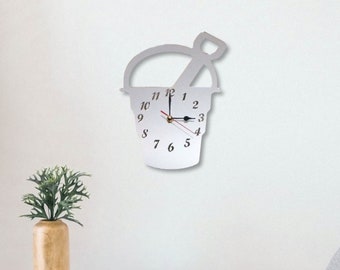 Seaside Bucket & Spade Acrylic Clock – Many Colours Available (Bespoke Shapes and Sizes Made)