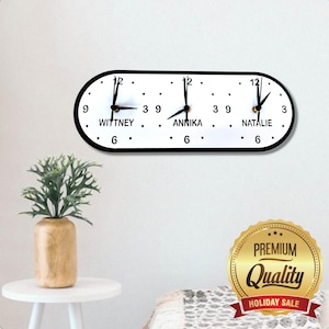 Personalized Three Time Zone Clock: Family & Friends Name Sign