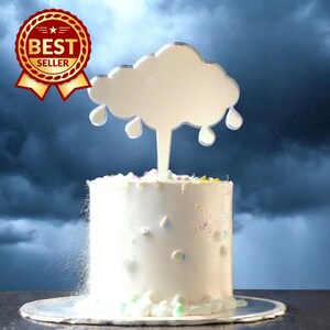 Topos de bolo de nuvens e gotas de chuva, cores, formas personalizadas, gravura