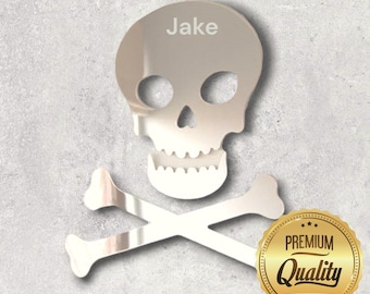 Skull and Crossbones Acrylic Mirror Wall Art - Personalized Engraving