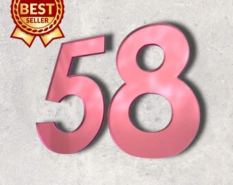 Rose Pink Mirror Floating House Number, Recyclable Acrylic Address Sign