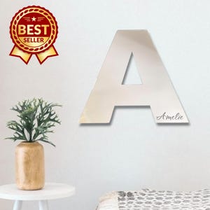 Arte de pared con letras en espejo acrílico grande: decoración inicial personalizada