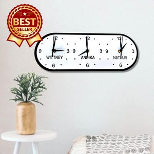 Personalized Three Time Zone Clock: Family & Friends Name Sign