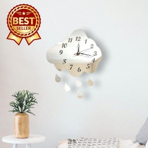 Raindrops & Cloud Acrylic Clock – Many Colours Available (Bespoke Shapes and Sizes Made)