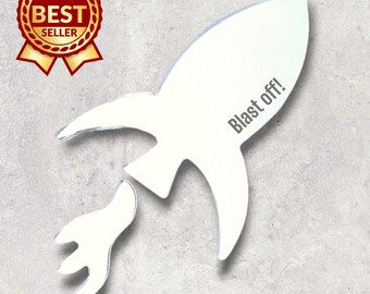Space Rocket Acrylic Mirror Wall Art: Personalized Engraving