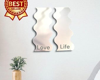 Wavey Acrylic Mirror Wall Art Pair - Personalized Engraving Available