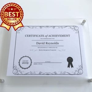 Marco de acrílico para certificados de pared, colores sólidos, tamaños y formas personalizados.