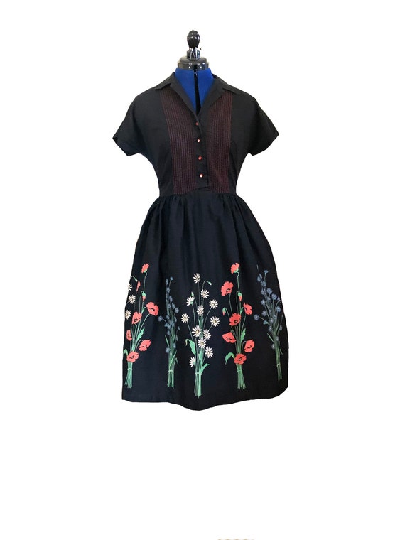 1950s Floral Border Print Day Dress