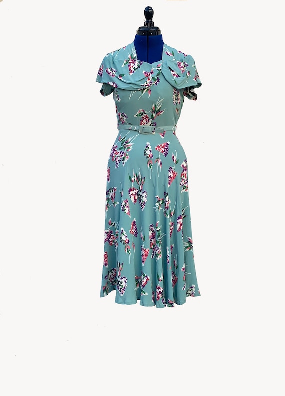 1940s Floral Print Rayon Dress