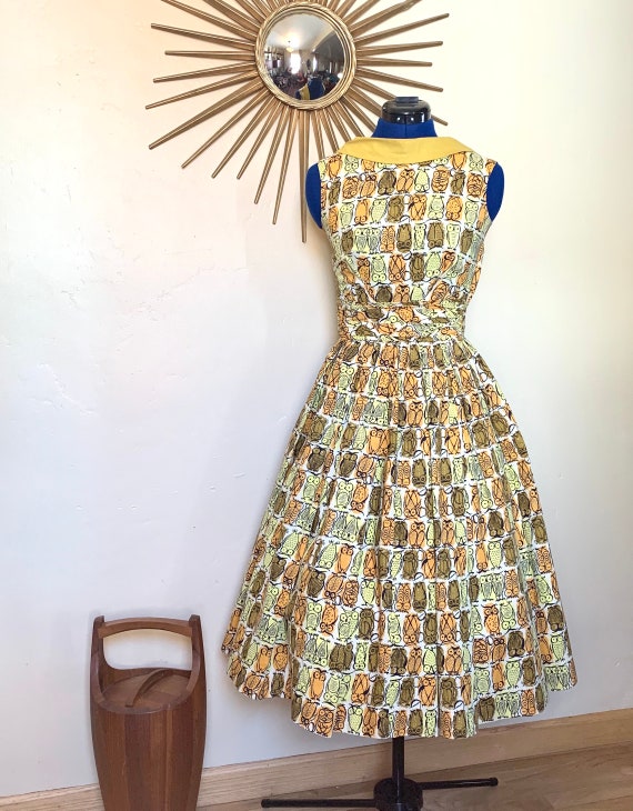 1950s/1960s Minx Modes Owl Novelty Print Dress