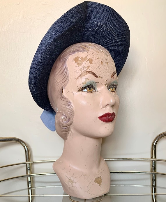 1930s 1940s Wide Halo Brim Bonnet Hat