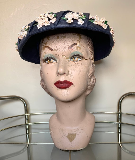 1950s Flower detailed Platter Hat