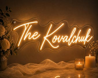 Benutzerdefinierte Neon Nachname Zeichen, Warmweiß LED Hochzeit Hintergrund Decor