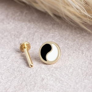 Yin Yang Piercing, Black and White Piercing, 14K Solid Gold Ying Yang Jewelry, Gift for her, Gift for Her, Gift for Him