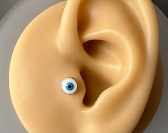 14K Solid Gold Evil Eye Piercing, Nazar Jewelry, Evil Eye Stud Piercing, Evil Eye Earring