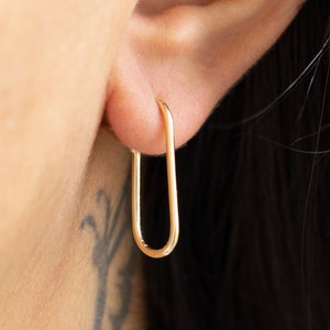 14k Solid Gold Tiny Latch Back Hoop Earring