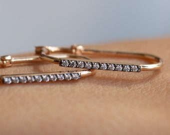 14k Solid Gold Tiny Latch Back CZ Hoop Earring