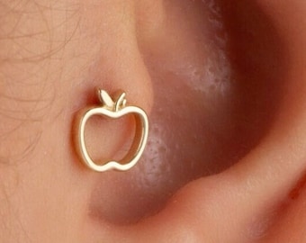 Apple Piercing, Apple Earrimg, 14K Solid Gold Apple, Ear Cartilage Piercing,  Food Jewelry, Gift for Chef, Gift for Cook, Gift for Teacher