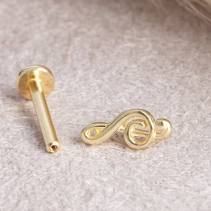 Perforación de nota musical, pendiente de nota musical de oro macizo de 14K, perforación de clave de sol de oro, joyería para músico, regalo para músico