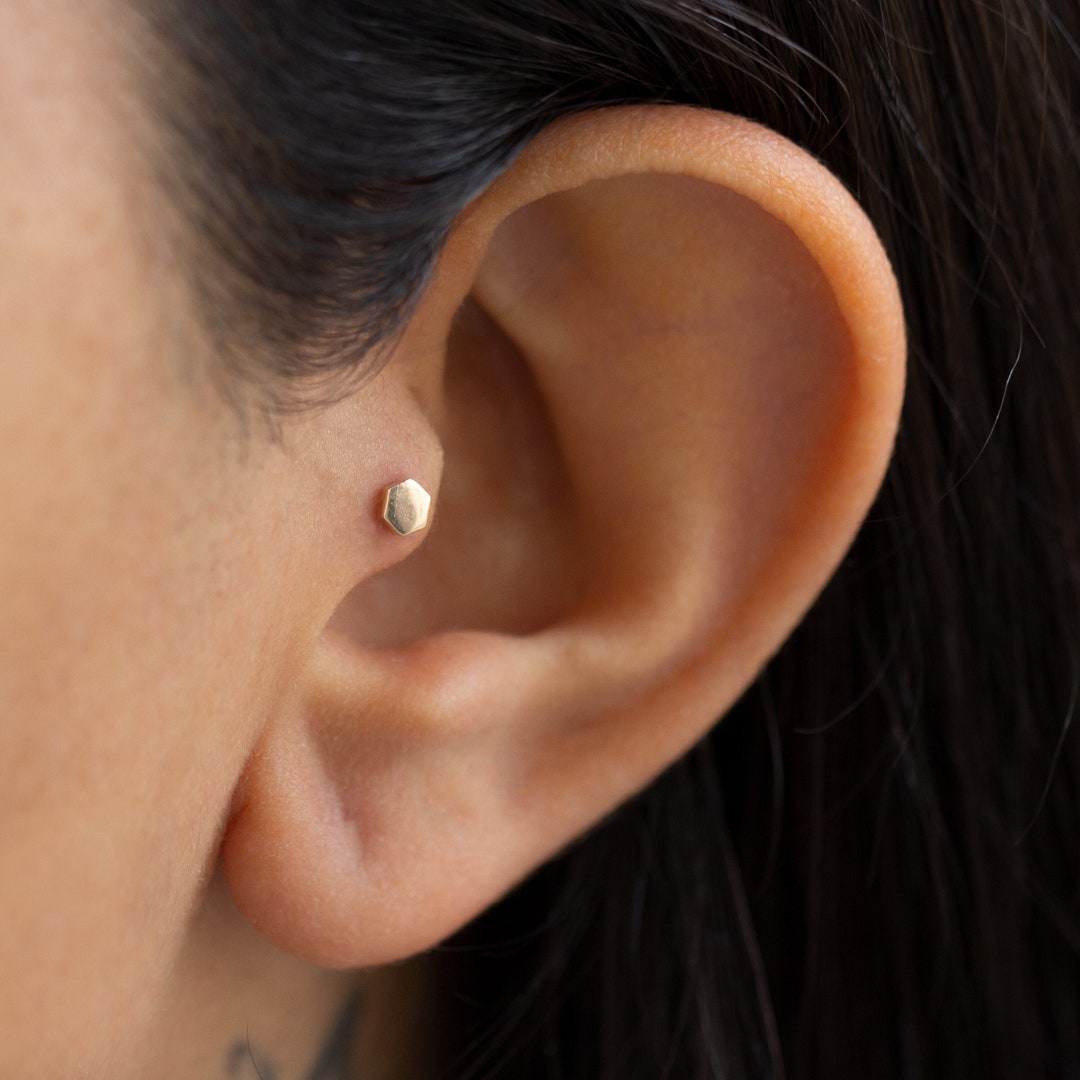 Dainty 14k Solid Gold Hexagon Helix, Tragus, Conch, Ear Cartilage ...