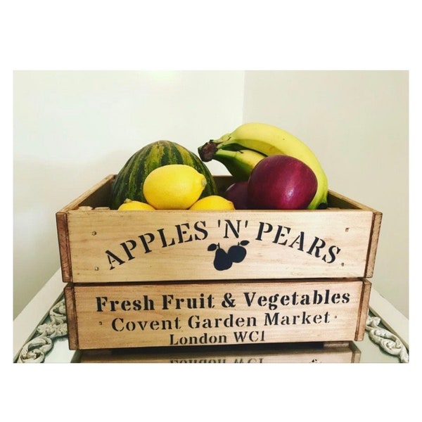 Covent Garden Market London Wooden Apples and Pears Fruit Wine Storage Crate Box Gift Hamper Birthday Home Decor Kitchen Vintage Style