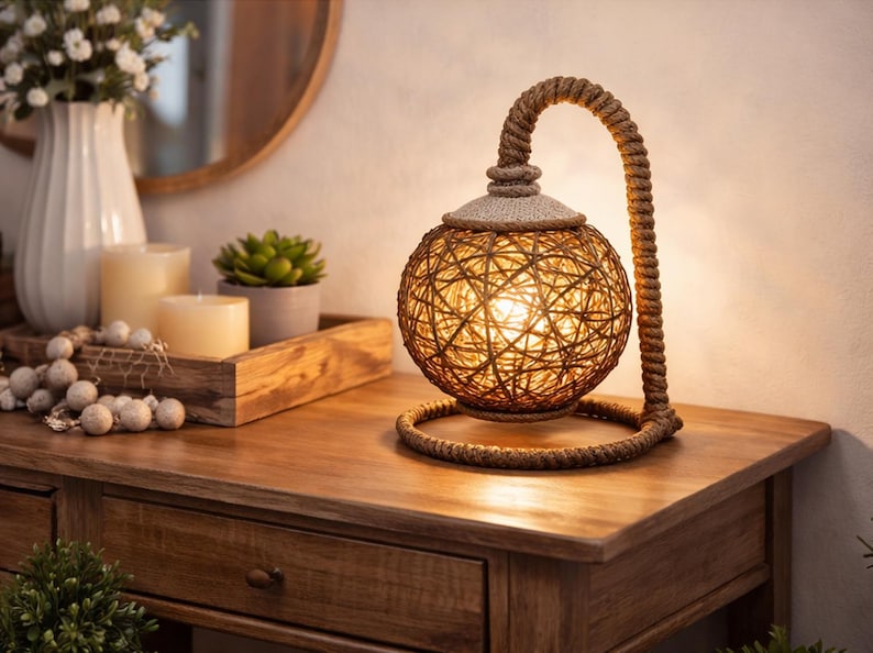 Handmade Jute Rope Table Lamp for Home Décor | Boho Rustic Bedside ...