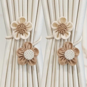 JAZLOG Flower Catchy Beautiful Curtains Tieback Drapery Jute Tiebacks. Natural Decorative Window Combo Curtains Floral Curtain (Set of 2)