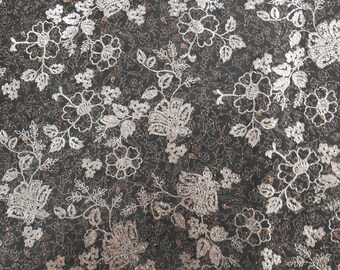 brown & white floral printed pig skin