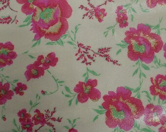 pink & green floral printed pig skin