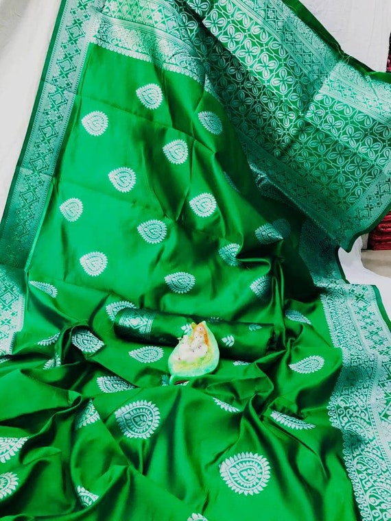 saree dress dress for women saree for women Green soft lichi silk saree and blouse for women indian saree sari saris wedding saree