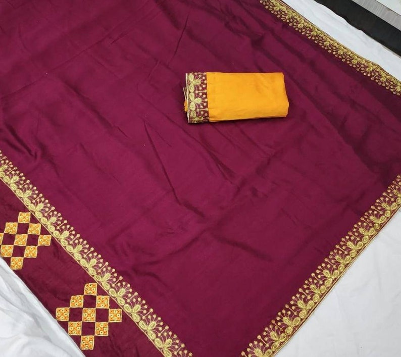 rose pink saree Vichitra silk with embroidery work Saree and blouse for women,Indian saree,wedding saree,designer saree,saree dress,saris