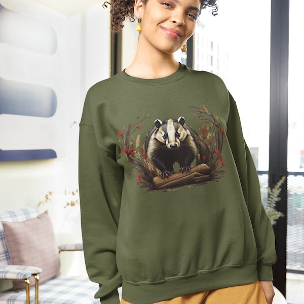 Dachs Sweatshirt, Natur inspiriertes Hoodie, Tier Liebhaber Geschenk, Wildlife Print Pullover