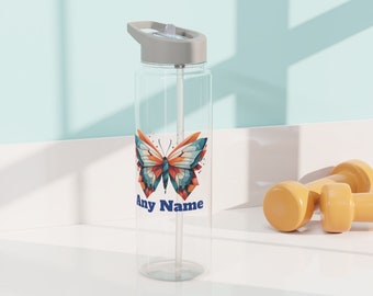 Custom Name Geometric Butterfly Water Bottle, BPA-Free Drinkware, Reusable Bottle, Eco-Friendly Gift for Her, Personalized Gift