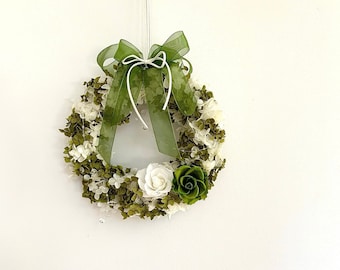 Christmas Wreath with Preserved Hydrangea and Rose, Handmade Wreath with Decorative Chain,  Christmas Door Wreath, Holiday Decoration