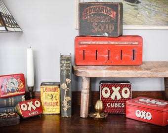 Vintage Tins. Collectable Antique Tins. Retro Advertising Tins. Boho Oxo/Soup/Food/Money Storage Tin. Small Vintage Aged Staorage Box Tin